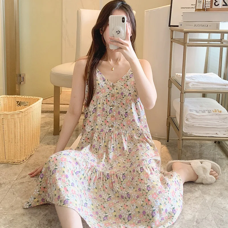 Night Dress Women Print Cartoon Sexy Sleepwear Lingerie Cute Nightdress Strap Thin Female Underwear Nighty Home Wear Clothes