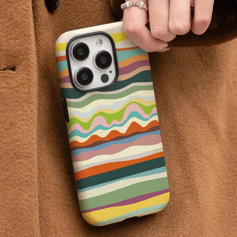 Colorful Striped Shockproof Bumper Phone Case with Matte 2-in-1 Film