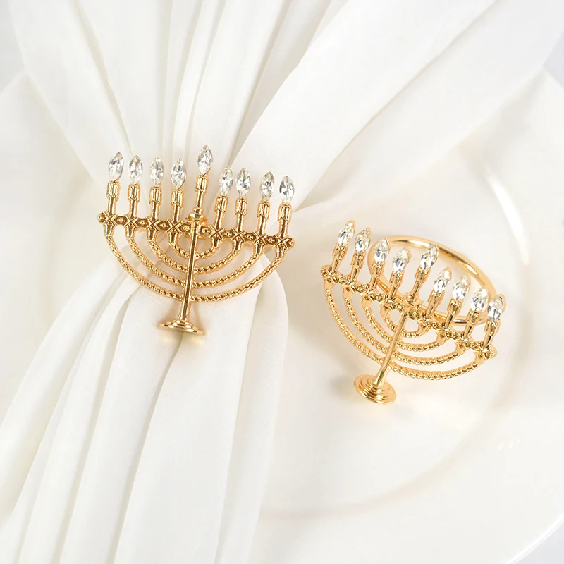 

1Pc Eid Candlestick Gold Napkin Ring Serviette Buckles for Home Dining Table Decorations Chanukah Wedding Festival Party Decor