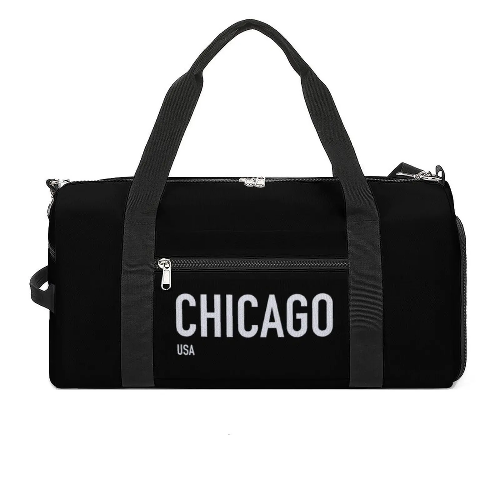 

Chicago USA Gym Bag White Letter Print Luggage Sports Bags Men Design Gym Accessories Novelty Fitness Bag Oxford Handbags