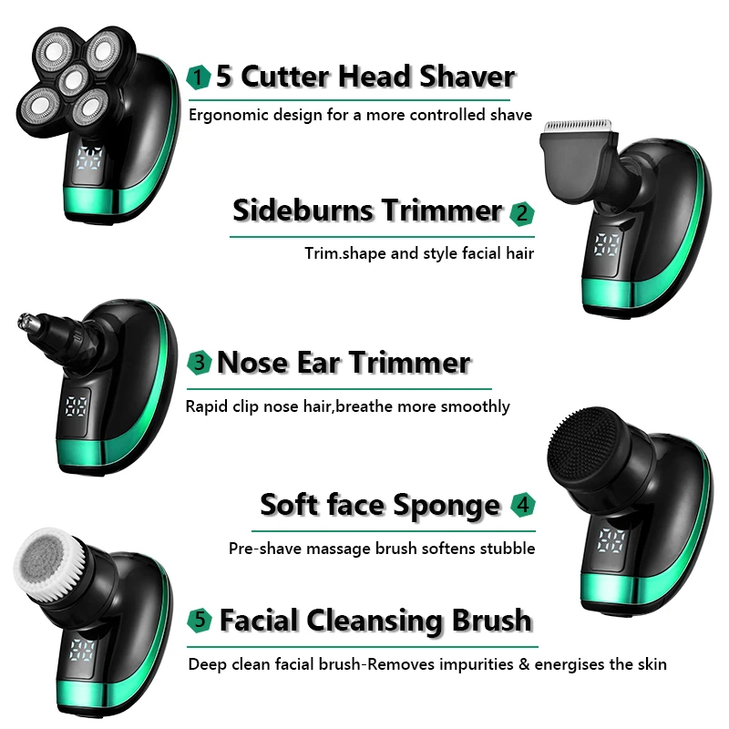 Multi Grooming Kit Digital Display Electric Shaver Hair Trimmer Beard Electric Razor Wet Dry Men Facial&Body Shaving Machine electric shaver beard trimmer