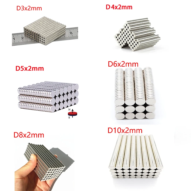 

2mm Length Different Diameters Round Magnetic Disc Rare Earth Neodymium Magnets Fridge Crafts For Acoustic Field Electronics