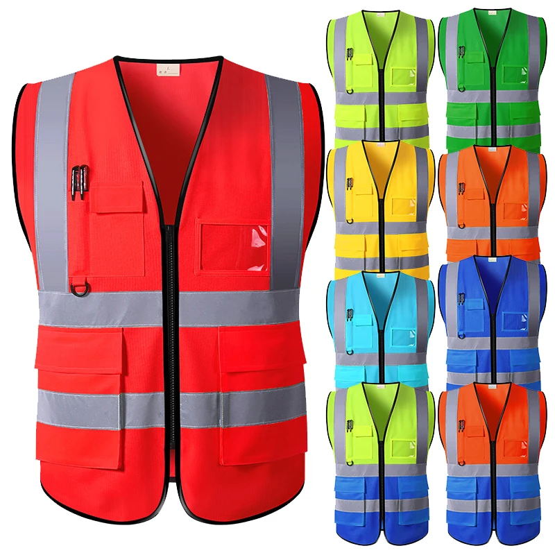 Chaleco de seguridad de gran tamaño chaleco de seguridad para la construcción con bolsillos, rojo, ropa de alta seguridad con cremallera frontal| | - AliExpress