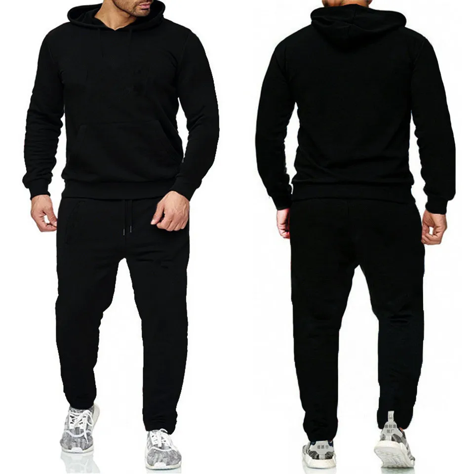 New Men's Solid Sportswear Large Hoodie and Pants Casual Sports Suit Autumn and Winter 2PCs 4-Color Jogging Suit
