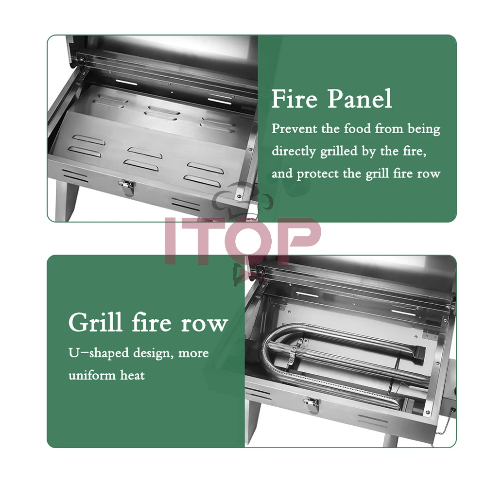 ITOP 2800 Pa Gas Grill Stainless Steel BBQ Stove with Lid LPG BBQ Grill 4.1KW 14000 BTU/H Temperature Up to 350℃ rotisserie grill