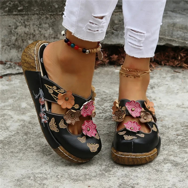 

Сандалии Baotou женские на толстой подошве, модные Нескользящие шлепанцы с цветком сливы, уличная пляжная повседневная обувь на плоской подошве, в ретро стиле, лето