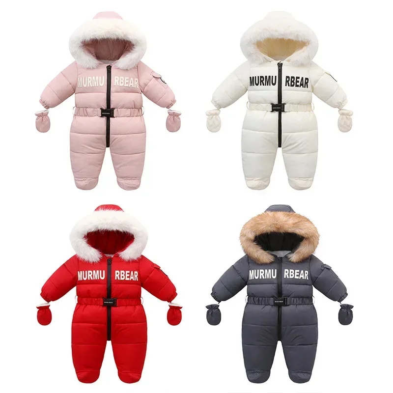 Russian Winter Jumpsuit For Kids Plus Velvet Hooded Newborn Baby Romper 0-2 Years Infant Girl Winter Overalls Baby Snowwear