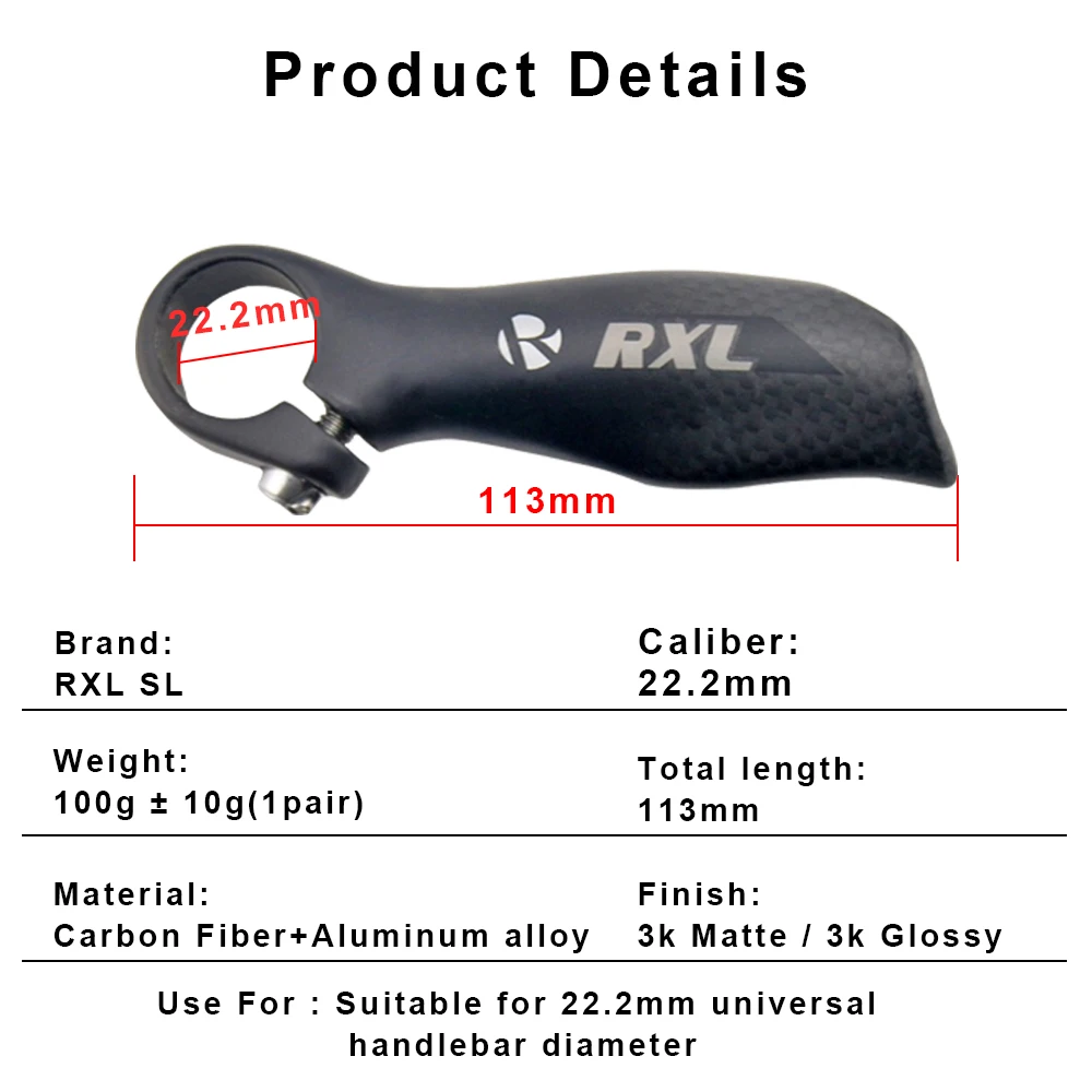 RXL SL-Bicycle Handlebar Horns Black Bar End Ergonomic Design Mountain Bikes Carbon Fiber Horn