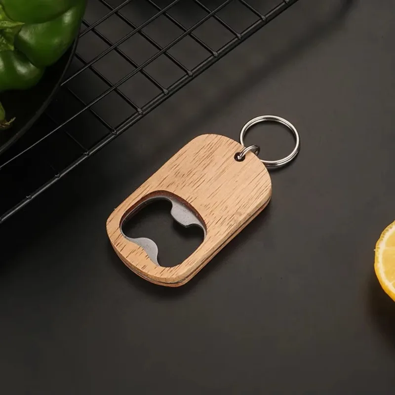 Beer Bottle Opener Household Stainless Steel Clip Wooden Simple Creative Portable Key Ring Lanyard Cap Opener