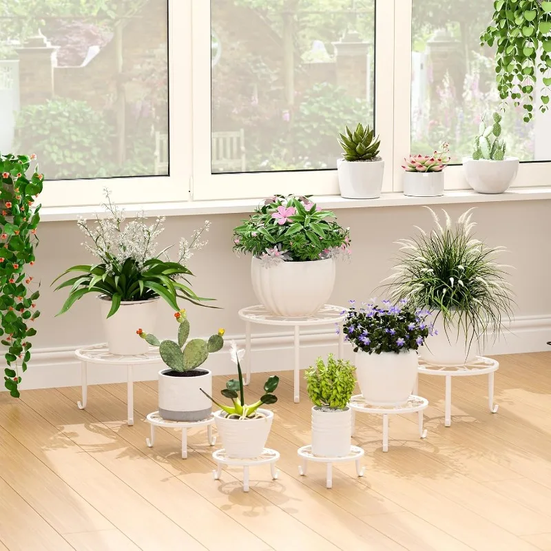 7 Pack Metal Plant Stands for Outdoor Indoor Anti-Rust Iron Flower Pot Stands Outdoor Plant