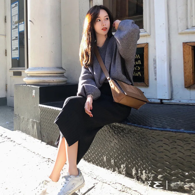 Autumn And Winter Pregnant Women Knitted Skirts During Pregnancy Fashionable Belly Pack Hips Outer Wear Slit One-step Skirt