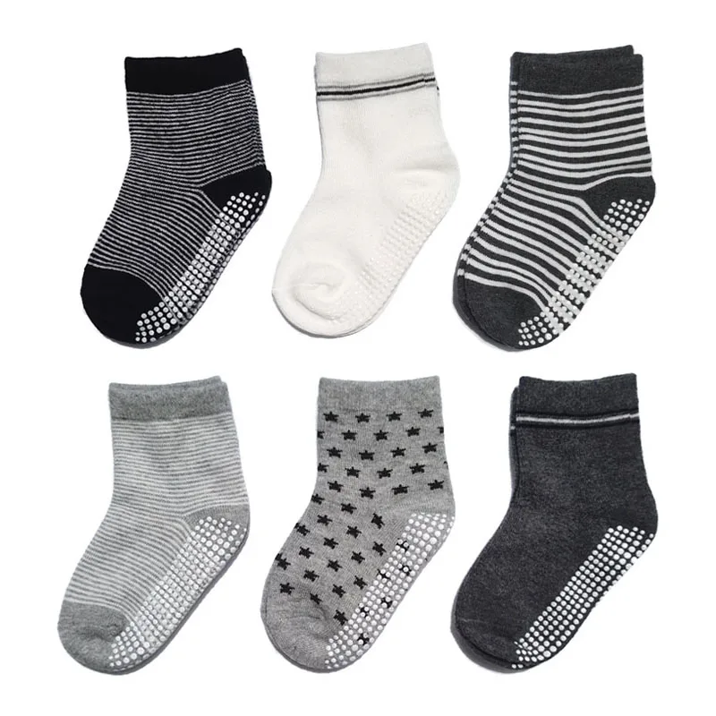 6 Pairs Kids Socks Striped Star Pattern Non-slip Floor Socks For Toddler Baby Boys Socks 3