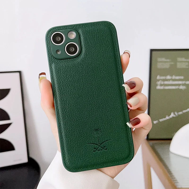 thumbnail image 1 of Funda de cuero para iPhone 16 15 14 13 12 11 Pro Max Mini 7 8 Plus X Xs Xr Max Funda de teléfono de lujo Arabia Saudita Funda de árbol de coco, 1 of 5