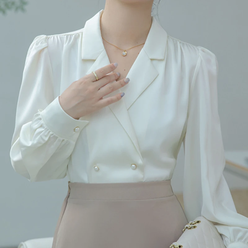 

Females Blusas Mujer Elegant Fashion Women Clothing Chiffon Tops and Blouses Long Sleeve Solid V-Neck Office Ladies Dropshipping