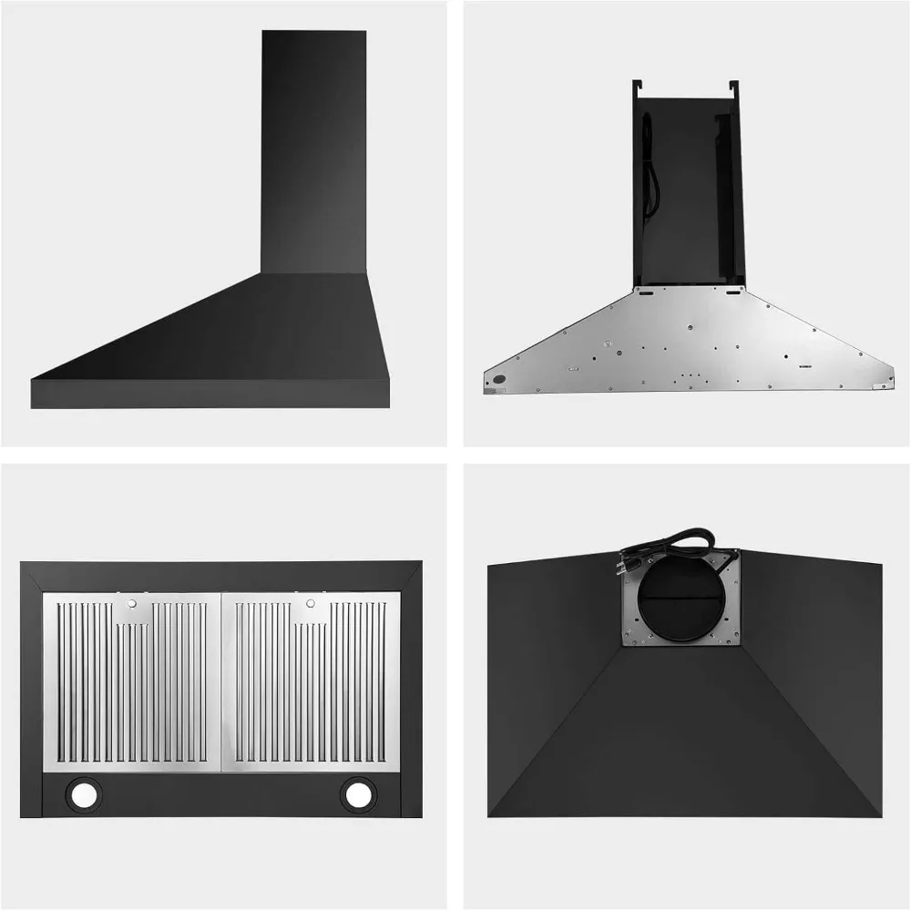 Range Hood Black,Wall Mounted Range Hood 30 inches,Black Kitchen Hoods with Touch Controls,Stainless Steel Range Hood 5