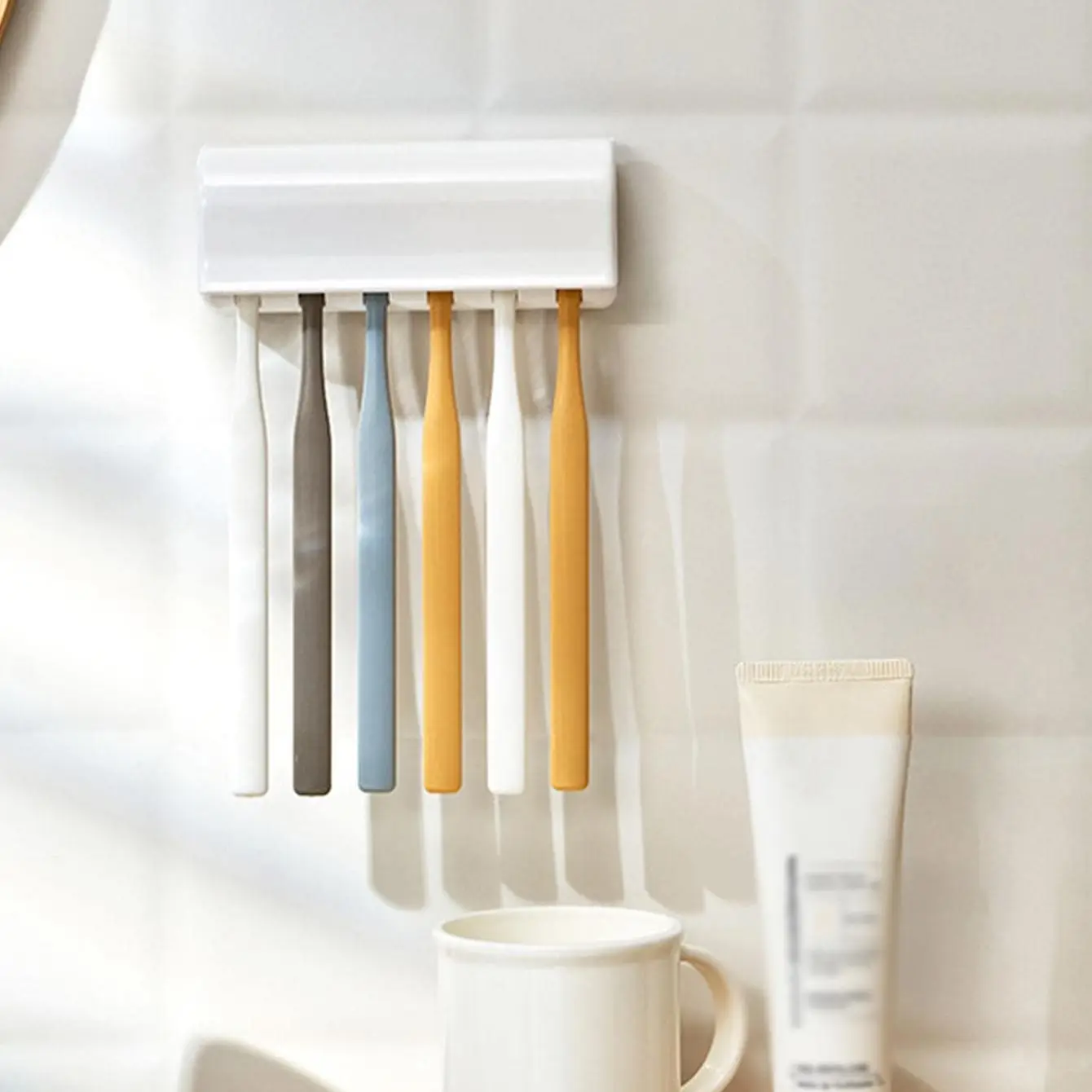 Wall mounted toothbrush holder storage rack 1PC non perforated bathroom toothbrush storage rack