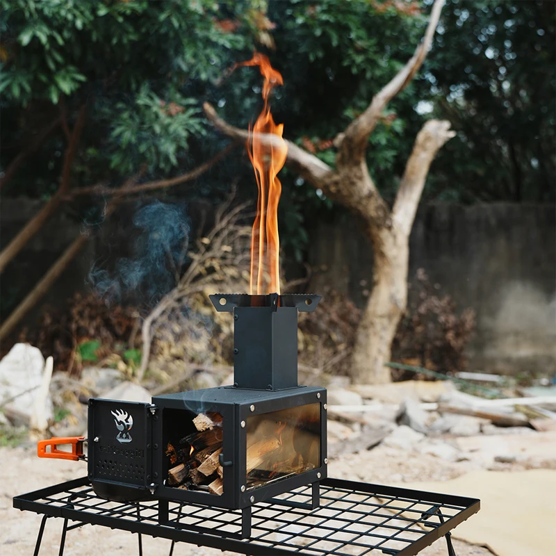 SmiloDon Outdoor Wood Stove Camping Firewood Brazier Picnic Cooking Heater  Stove Tent Mini wood Burner stainless steel Furnace