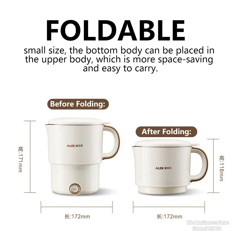 800ML Electric Cooking Pot Foldable Hotpot Portable Multicooker Split Type Electric Kettle Frying Pan For Home Travel Office 5