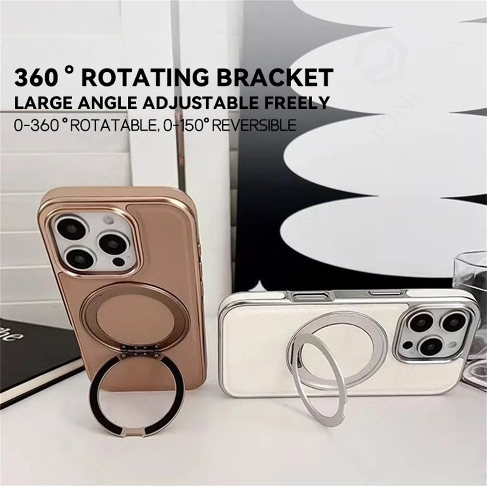 Retro Leather Magnetic Kickstand Cover with 360° Metal Bracelet Holder and Soft Bumper