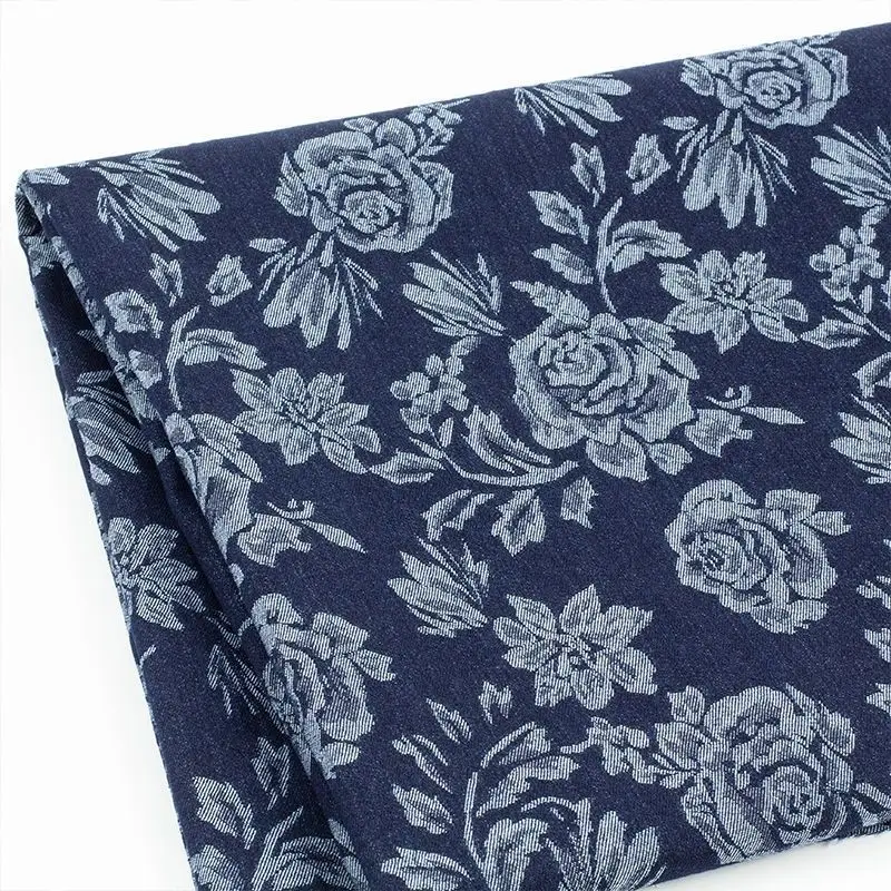 Chinese Style Fabric Washed Jacquard Denim Figured Cloth Clothing Clothes Coat Designer Fabric Embroidery