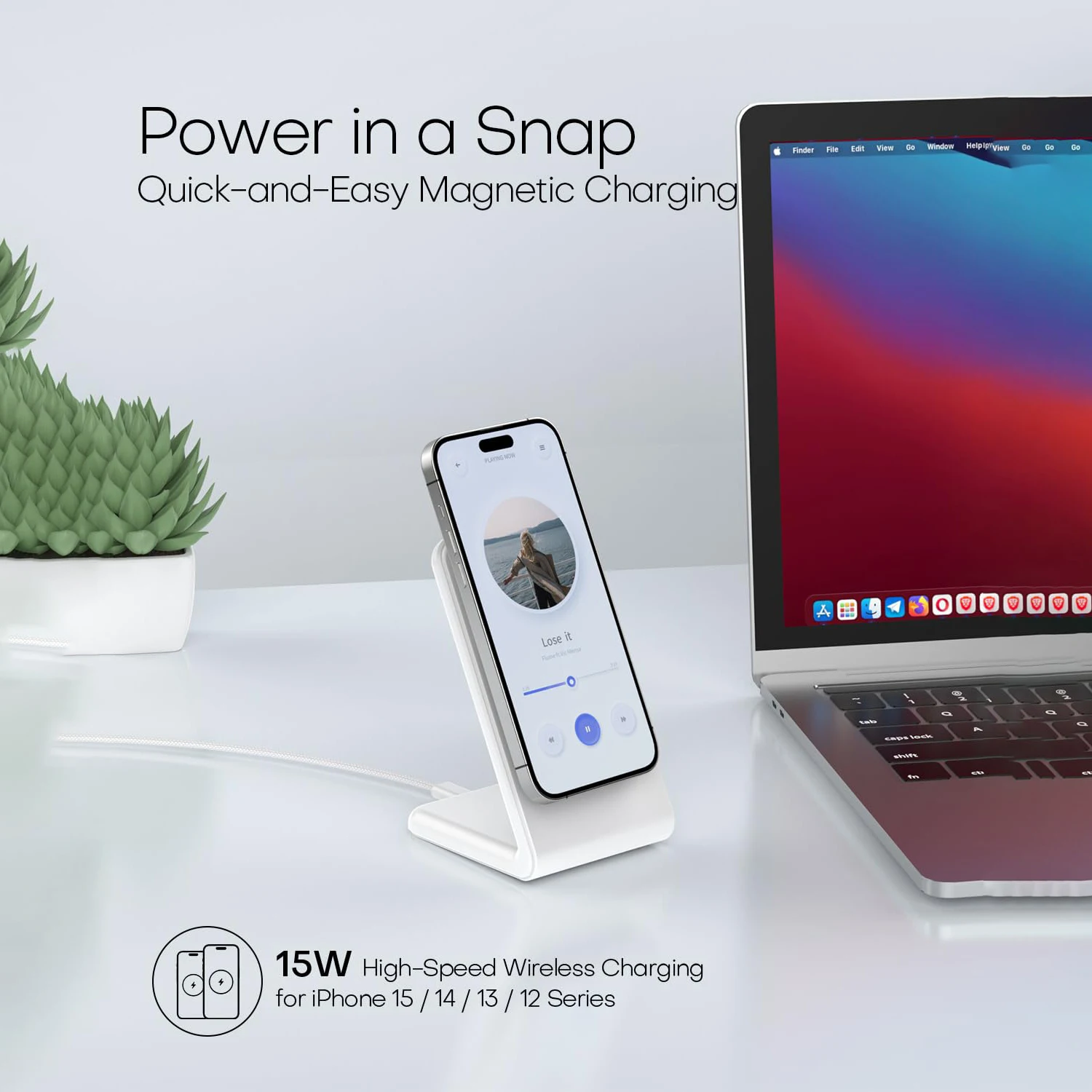 Wireless Charger for MagSafe,Minimalism Magnetic Dock Stand 15W Fast Charging thumbnail 5