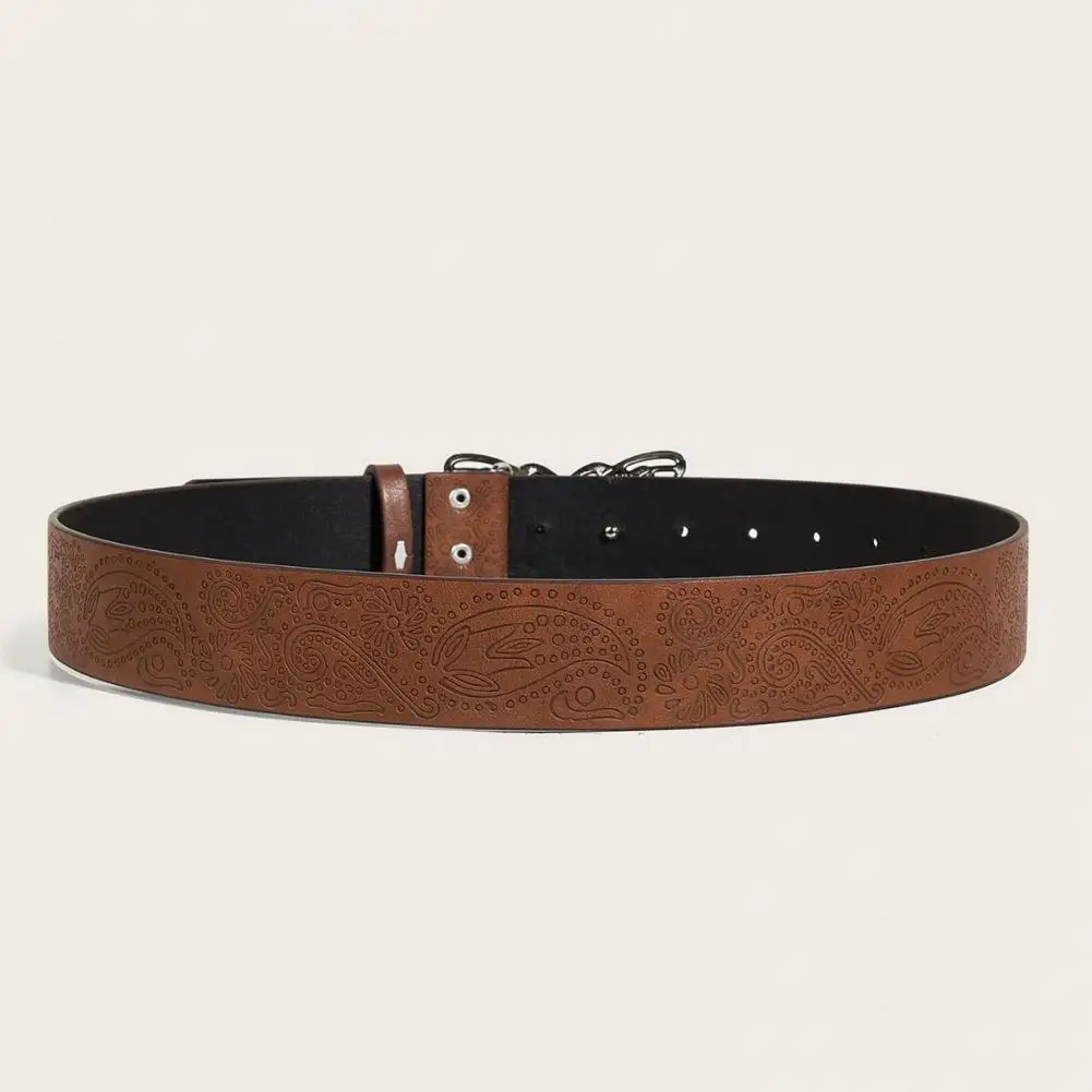 

Trendy Everyday Belt with Buckle Unique Pattern Design Faux Leather Belt for Men Women Stylish Brown Textured Buckle for Use
