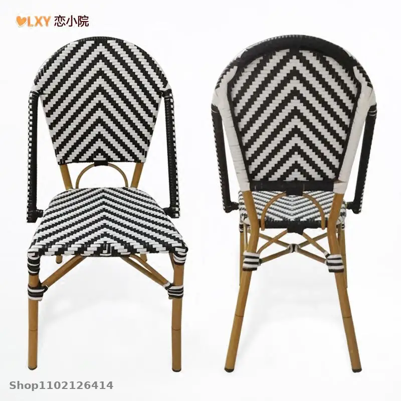 French dining chair rattan chair back stool balcony outdoor bamboo coffee shop leisure American country retro single