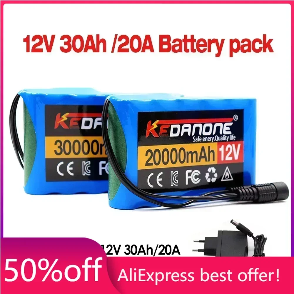 

18650 12V 30000mah 3s2p Capacity DC 12.6v 30Ah 20Ah Portable Rechargeable Li-ion Battery for fishing lights+ Charger