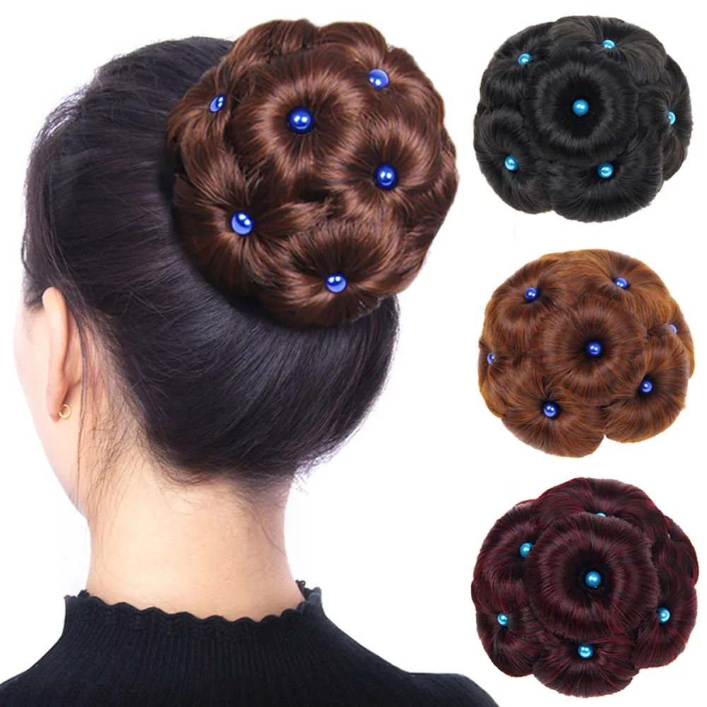 

Elegant Clip in Hair Bun For Women Hair Updo Hairpiece With Decorate Wig Claw Chignon Pony Tail Dancer Office New Headwear Gifts