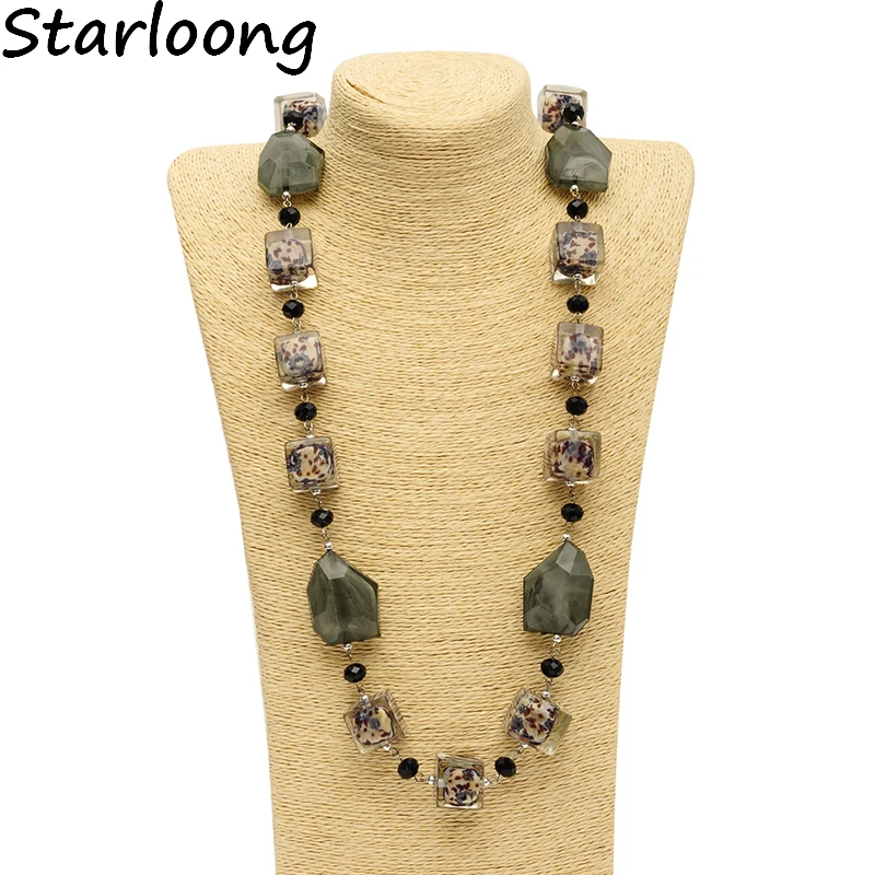 

New Fashion Latest Multicolor Resin Crystal Glass Beads flower women statement long chain sweater necklace handmade bijoux