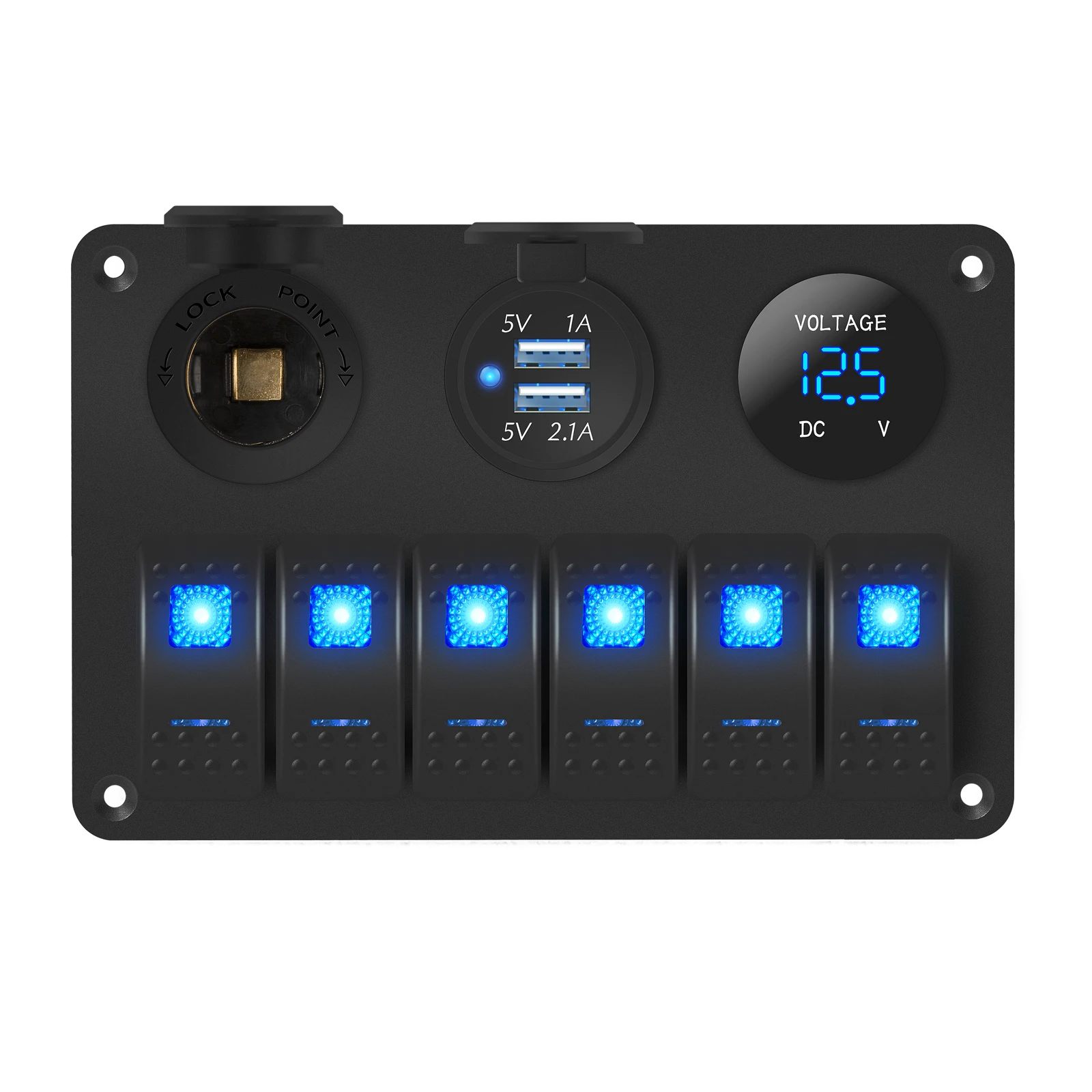 Pannello Interruttori Marini per Barche, Bilanciere a 4 Bande con Presa Accendisigari USB Attiva/Disattiva Combinazione per Roulotte, Yacht, Camper