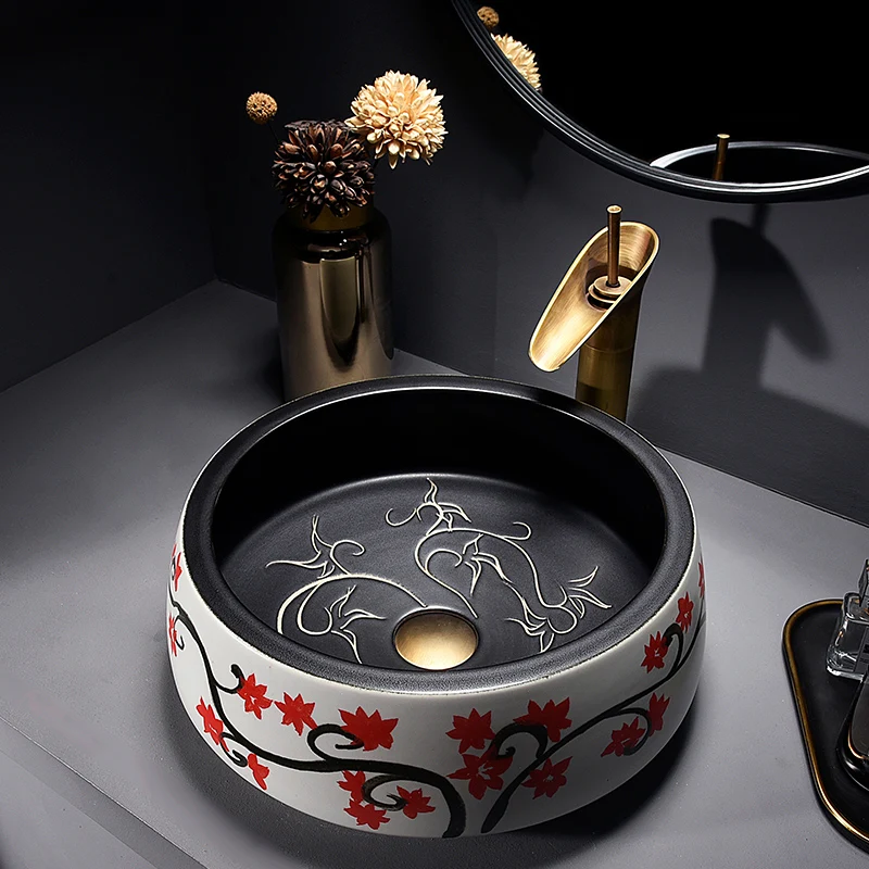 

Creative Hand-painted Countertop Basin Ceramic Art Washbasin Retro Washbasin Bathroom Home Wash Single Basin