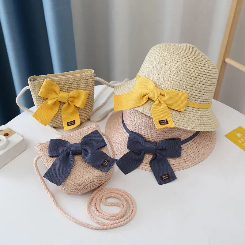 Girls Straw Hat Shoulder Bag Sunshade