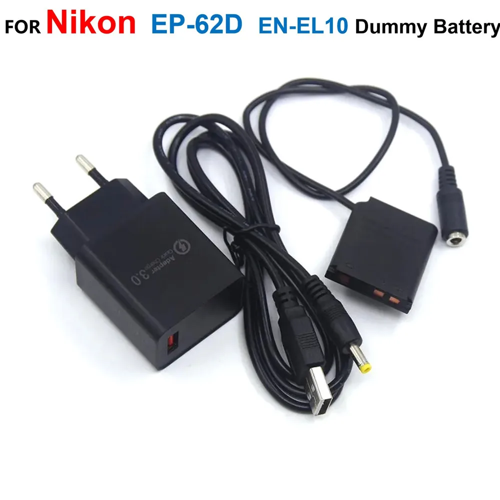

EP-62D DC Coupler EN-EL10 Dummy Battery+USB Charger+USB Power Cable For Nikon Coolpix S200 S500 S520 S570 S600 S700 S3000 S4000