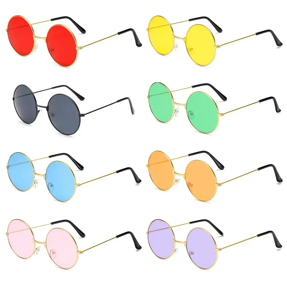 Fashion Disco Hippie Women Men Circle Glasses Round Sunglasses Metal Sunglasses Eyewear