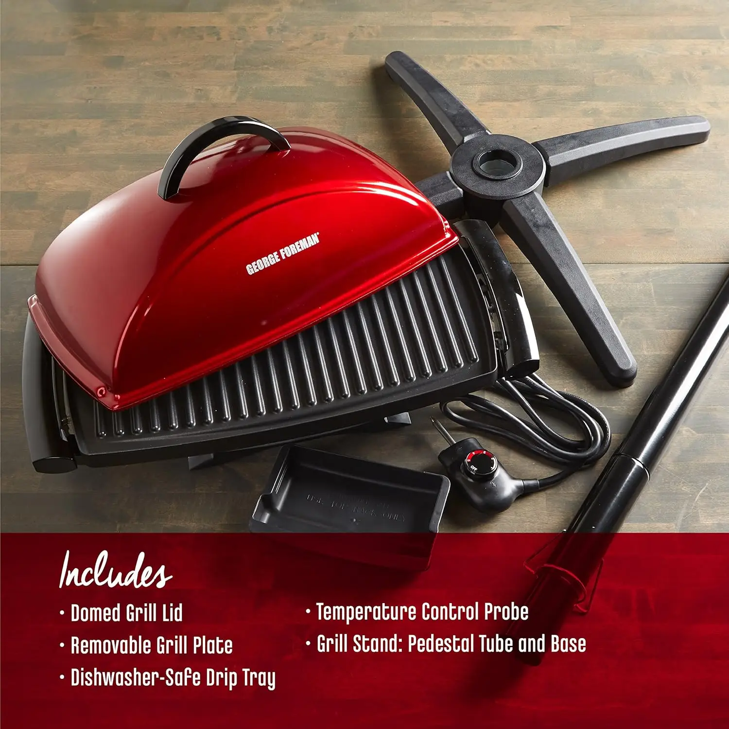 12-Serving Indoor/Outdoor Rectangular Electric Grill, Red, GFO201R 6