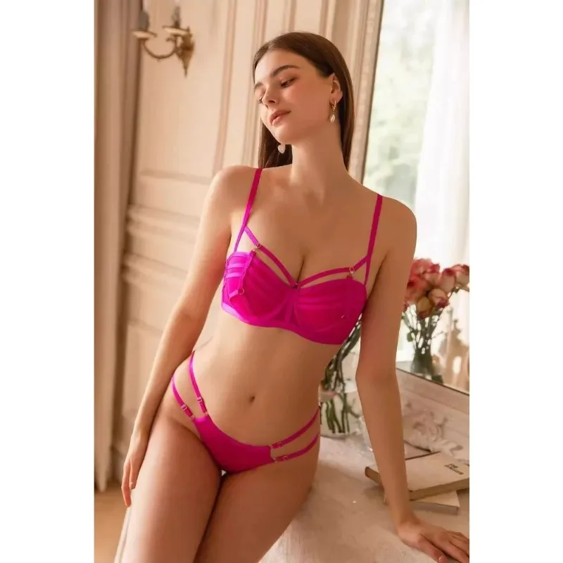 Ensemble de soutien-gorge push-up à lacets sur le devant, rehausseur de poitrine pour petites poitrines, soutien-gorge sexy en dentelle anti-affaissement et ensemble de culotte string YUQI, soutien-gorge sexy
