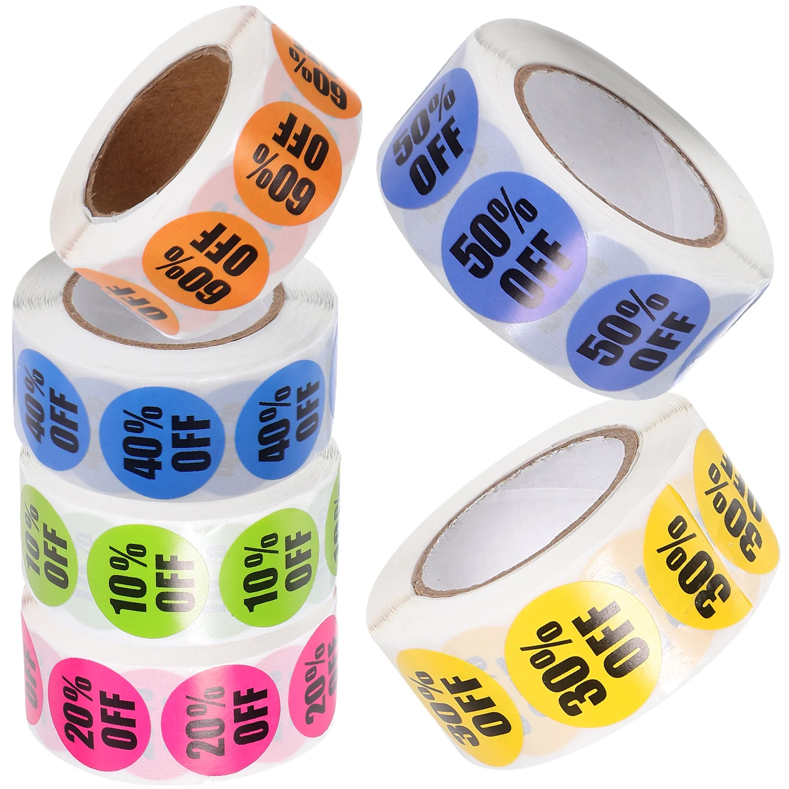 

6 Rolls Label Discount Stickers Circle Retail Round Price Small Business Percent Decals