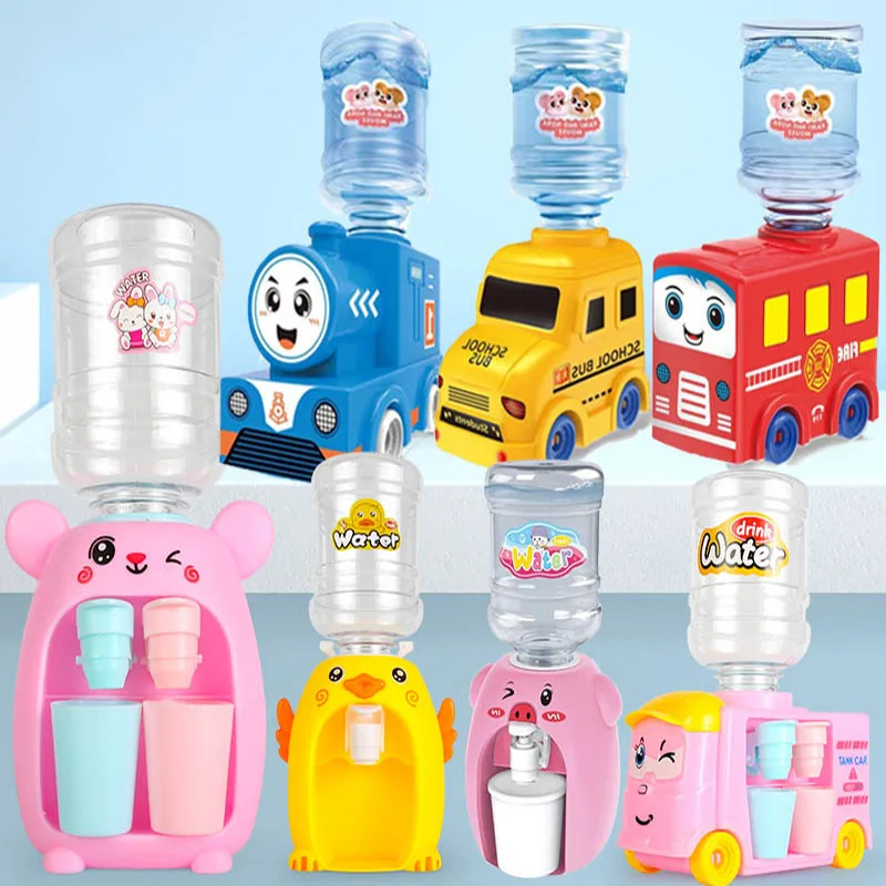 Children Mini Water Dispenser Toys with Cup Kids Pretend Play Water Machine Fun Cartoon Simulation Drinking Fountain Kitchen Toy