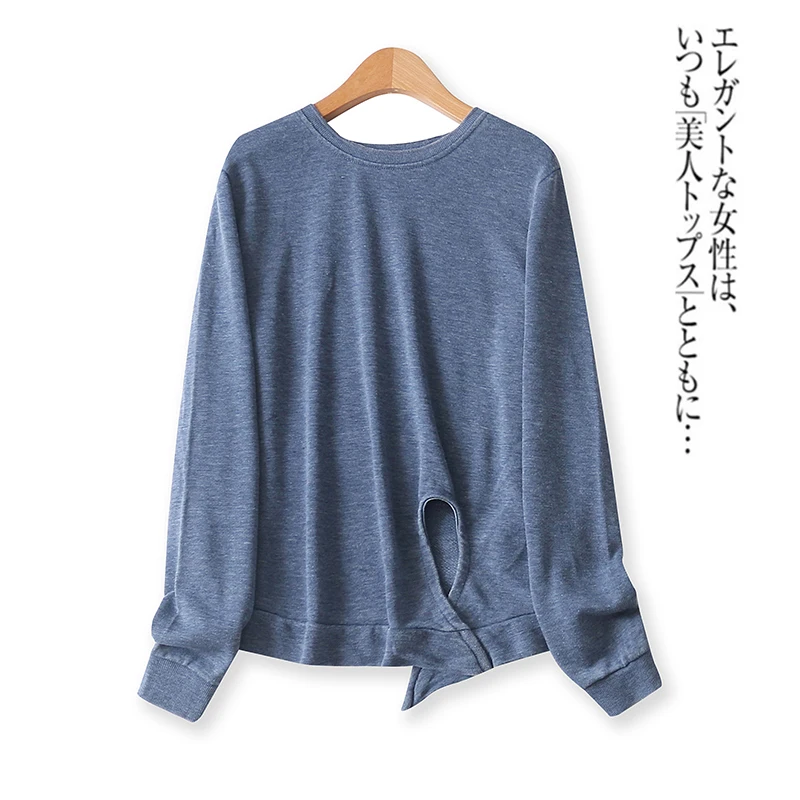 

Wrist Hoodie With Worn Out And Irregular Hem Long Sleeved Pullover Top 10754
