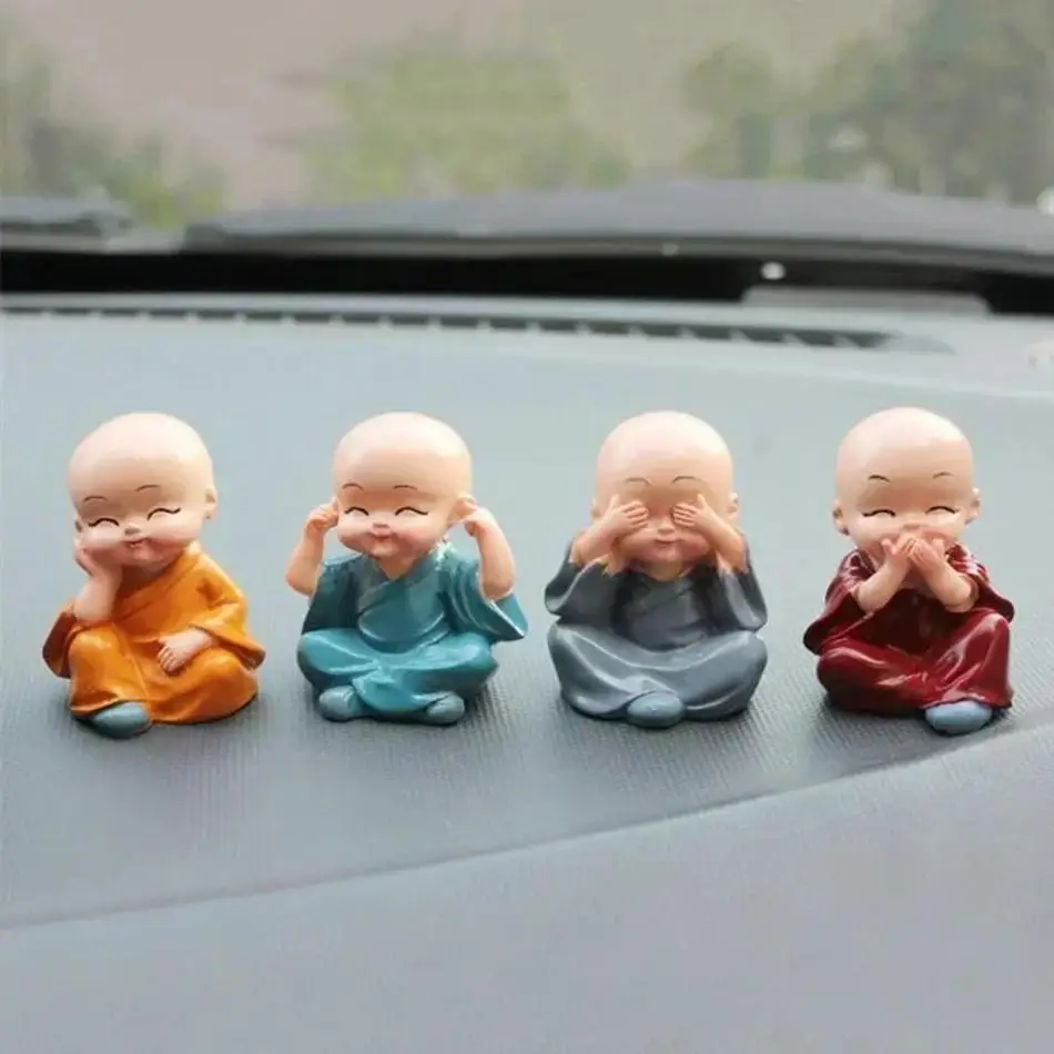 4 Pcs Resin Craft Gift Lovely Monk Sculptures Cartoon Buddha Statues Dolls Table Ornament Creative Fuuny Crafts Home Decoration