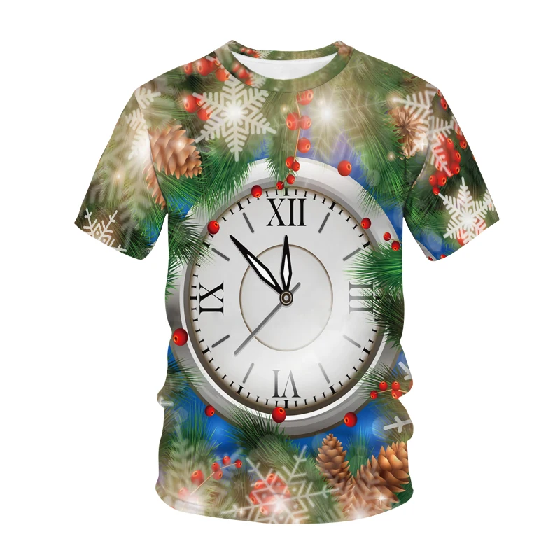 New Men's and Women's Teens 3D Printed Christmas T-Shirt, Kawaii Elk Festival Casual Wear Round Neck Tees Short Sleeves Tops