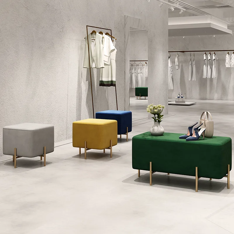 

Round Corner Excellent Quality Fabric Rectangle Classic Luxury Velvet Fashionable Living Room Furniture Firm Shoe Changing Stool