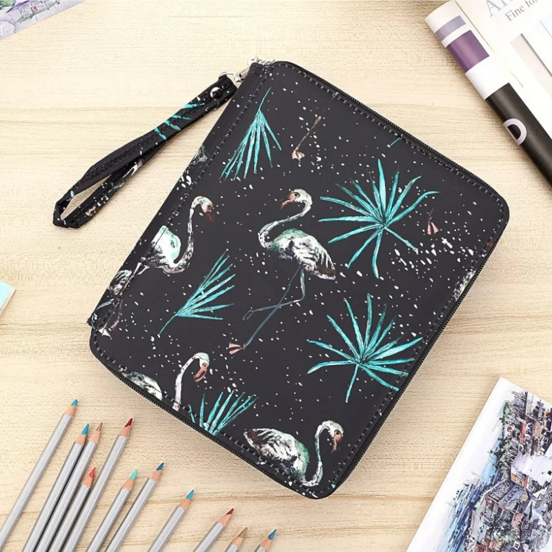 Color Pencil Case 120-slot Large Capacity with Handle Printing Pattern