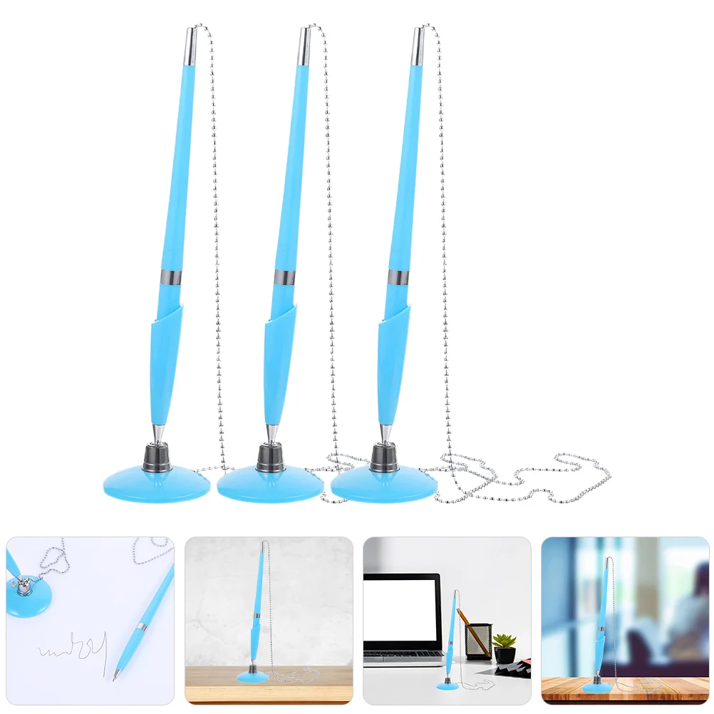 

3 Pcs Ball Point Pens Black Counter with Chain Hotel Signature Multi-function Fixed Table Writing Stand Business Office