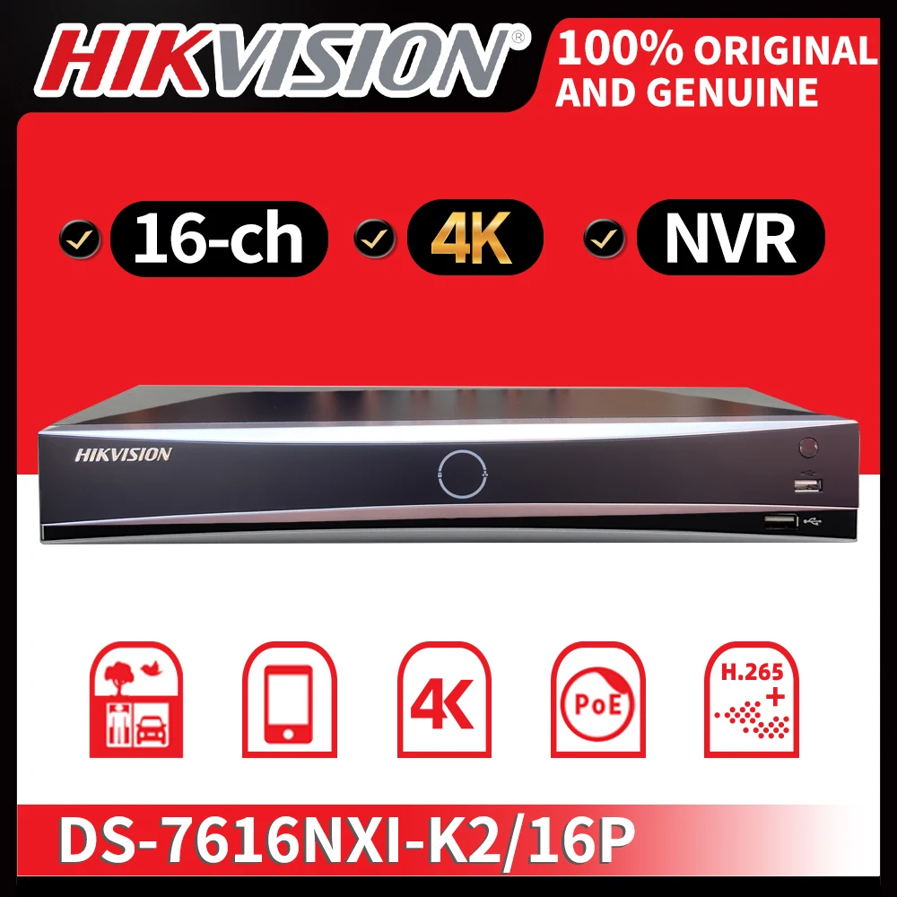 Hikvision DS-7616NXI-K2/16P 16-ch PoE 1U K Series AcuSense 4K