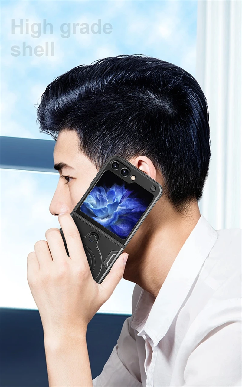 Funda híbrida a prueba de golpes con soporte Invisible para Samsung Galay Z Flip 5 ZFlip Flip5 ZFlip5 5g soporte magnético para anillo de coche_voghion.com