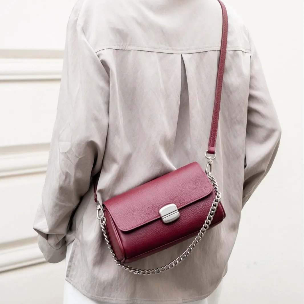 Genuine Leather Women's Luxury Crossbody Small Bag-Soft Cow Leather Commuter Chain Strap Shoulder Bag for Everyday Chic