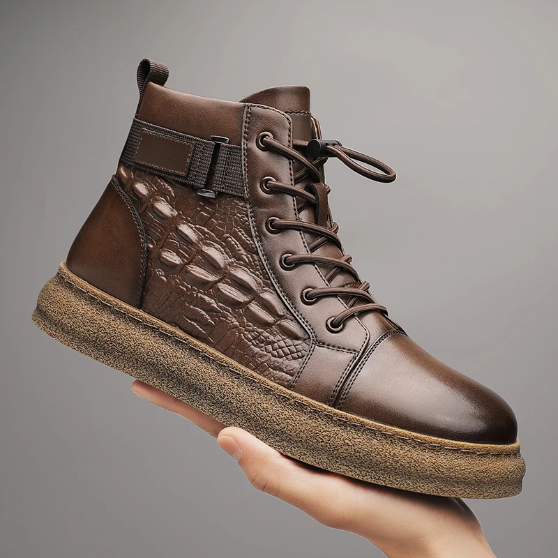 

Genuine Leather Handmade Boots For Men Winter Lace Up Men's Ankle Boots Retrol Welt Stitching Outsole Man Military Boots