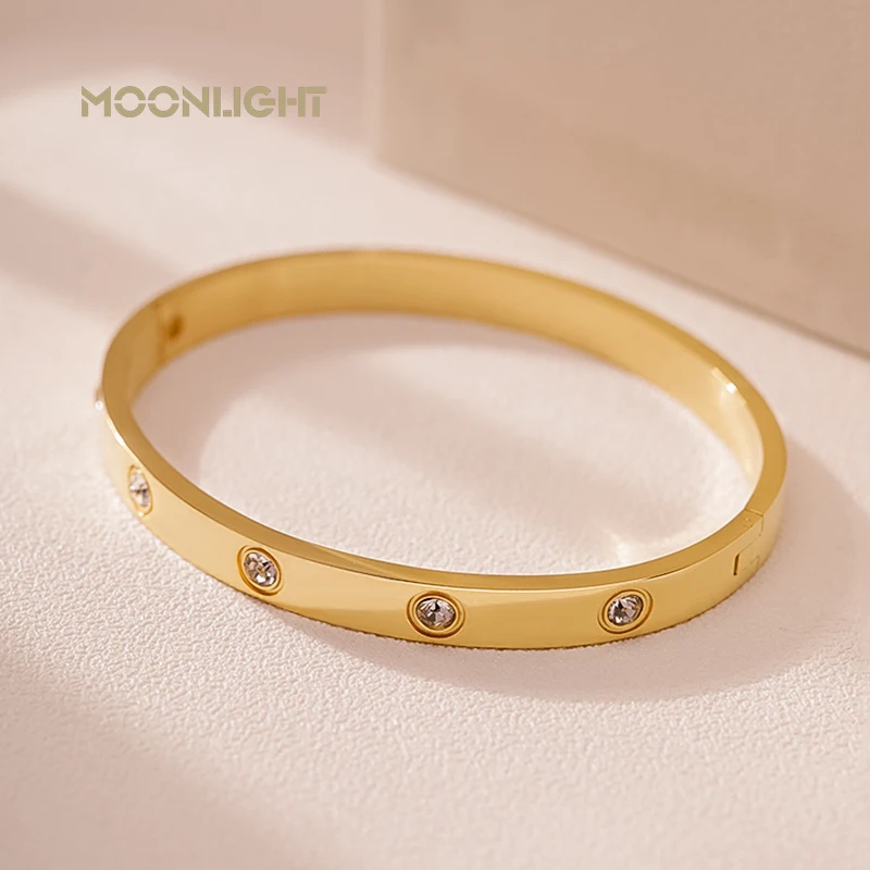 MOONLIGHT Classic Lovers Bracelets Woman Bracelets Stainless Steel Bangles and Bangles Cubic Zirconia Golden Woman Jewelry Gifts 5